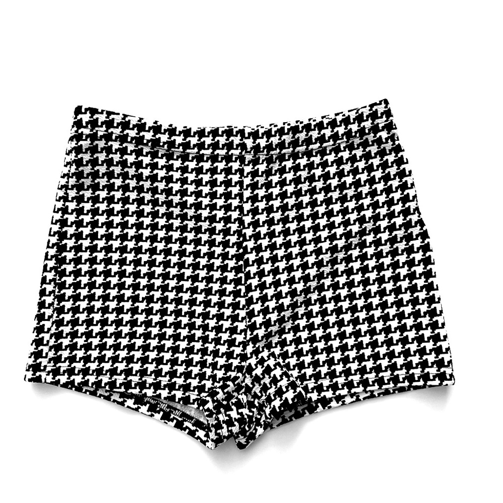 High Waist Houndstooth Print Stretchy Shorts Size Small